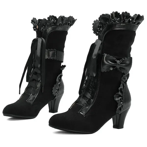 Stiefeletten Damen, mittelhoher Absatz mit Schnürschleife