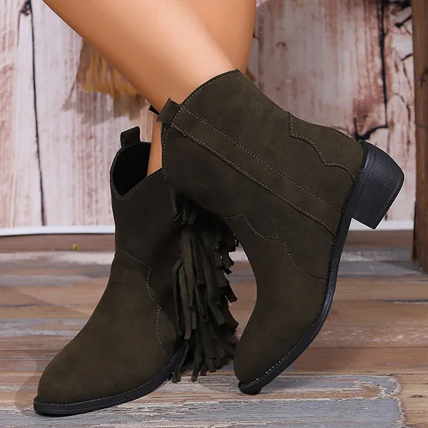 Vintage-Stiefeletten mit Blockabsatz und Quasten